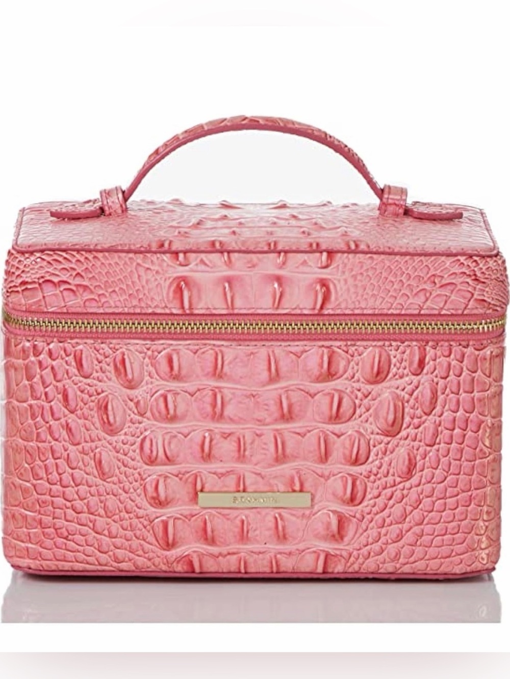 Brahmin Pink Croc-Embossed Cosmetic Train Case